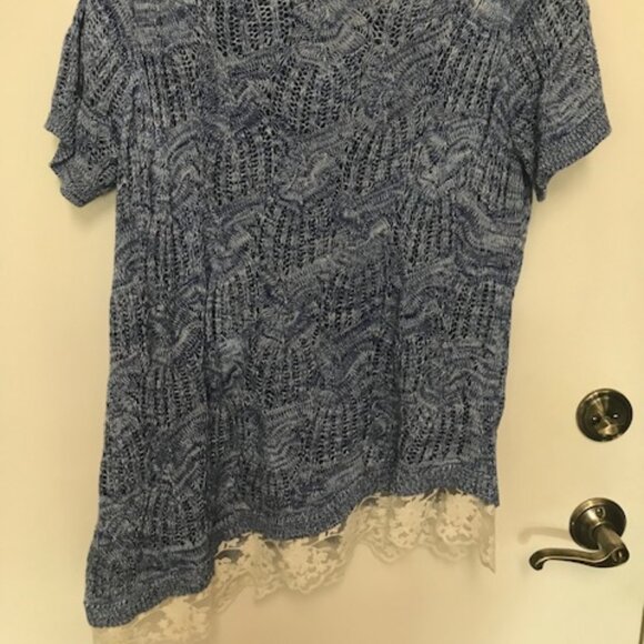 INC INTERNATIONAL CONCEPTS WOMAN BLUE LACE SHORT SLEEVE SWEATER - Picture 5 of 5